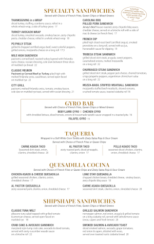 Pompton Queen Menu - Specialty Sandwiches/Gyro Bar/Taqueria/Quesadilla Cocina/Fish Sandwiches